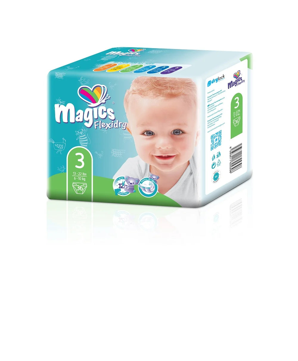 Set Scutece Magics Flexidry Mărime 3 Midi, 6-10 kg, 3x36 bucăți
