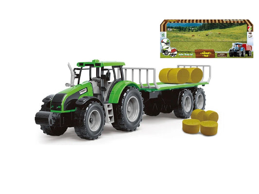 Tractor Fermă cu Remorcă și Baloti, Friction, Verde